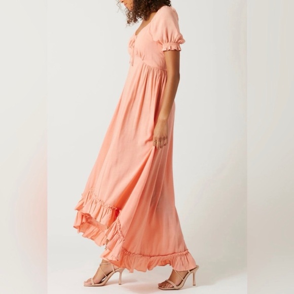 NWT Patrons of Peace Pink Clay Boho Cottagecore Puff Sleeve Midi Dress XS - Picture 4 of 14